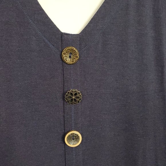 Soft Surroundings Sz M Tunic Maddalena Jersey Knit Shaped Fit Artsy Buttons Blue - Picture 2 of 9